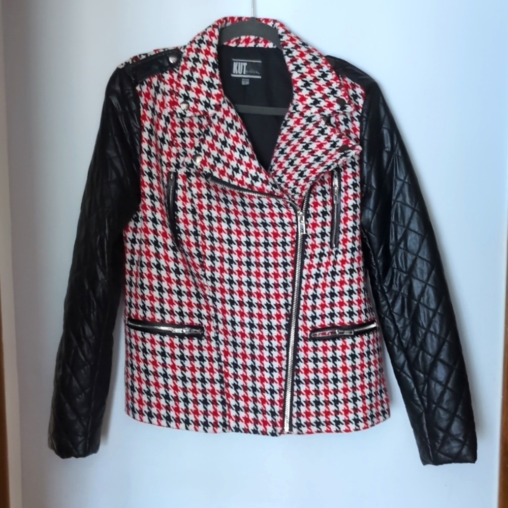 Kut from the Cloth houndstooth & quilted faux leather jacket